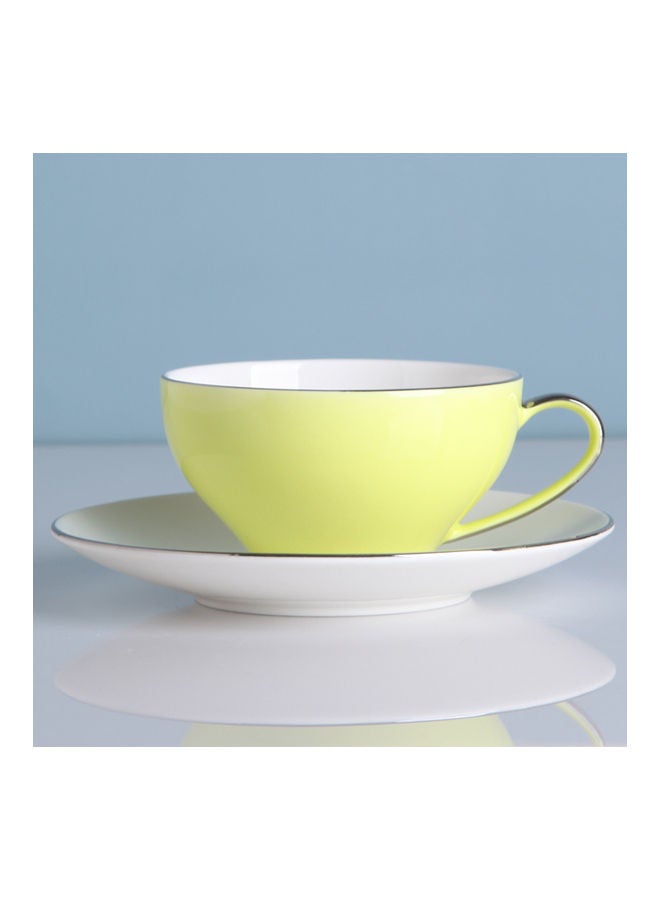 Shuer 2-Piece Ceramic Coffee Cup And Saucer Set Green/White 150ml - Image 1