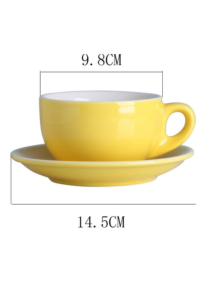 شور مجموعة فنجان قهوة مع صحن من السيراميك مكونة من قطعتين أصفر/ابيض 9.8x9.8x7سم  - Image 4