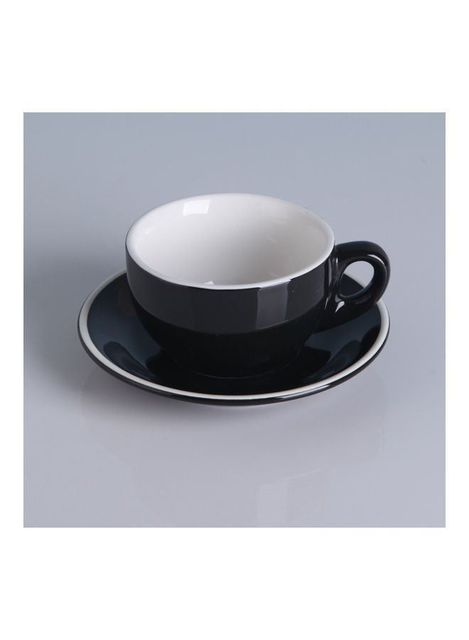2-Piece Ergonomically Designed Fade-Proof Comfortable Grip White Edge Cup And Saucer Black 9.8x9.8x7cm
