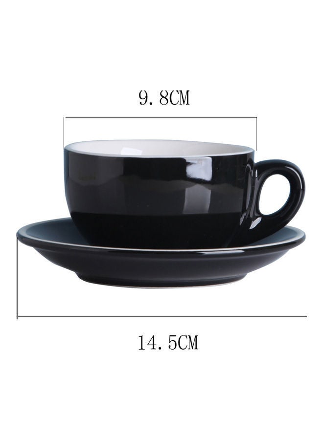 2-Piece Ergonomically Designed Fade-Proof Comfortable Grip White Edge Cup And Saucer Black 9.8x9.8x7cm