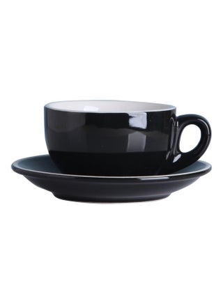 2-Piece Ergonomically Designed Fade-Proof Comfortable Grip White Edge Cup And Saucer Black 9.8x9.8x7cm - v1614145147/N44698324A_1