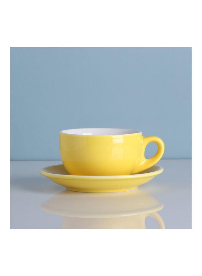 2-Piece Voguish Unique Small Round Handle Cup And Saucer Yellow 10.2x10.2x7cm