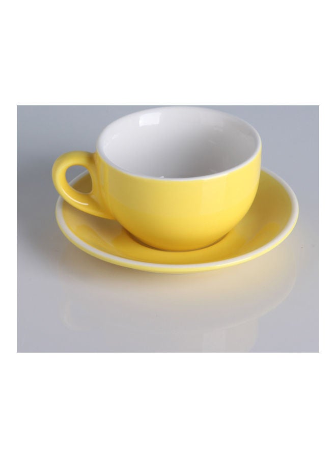 2-Piece Voguish Unique Small Round Handle Cup And Saucer Yellow 10.2x10.2x7cm