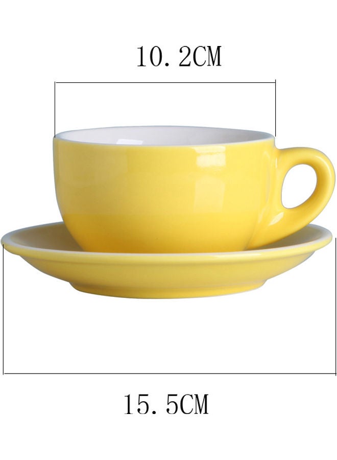2-Piece Voguish Unique Small Round Handle Cup And Saucer Yellow 10.2x10.2x7cm