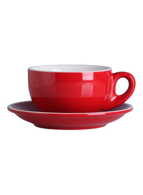 2-Piece Ergonomically Designed Fade-Proof Comfortable Grip White Edge Cup And Saucer Red 10.2x10.2x7cm