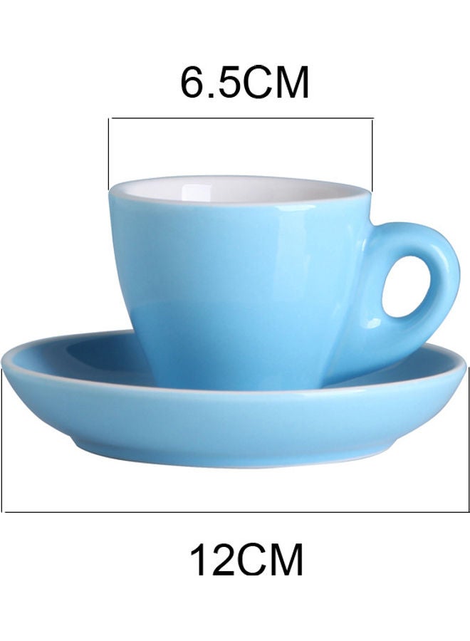 شور مجموعة فنجان قهوة مع صحن من السيراميك مكونة من قطعتين أزرق/ أبيض 6.5x6.5x7سم  - Image 4