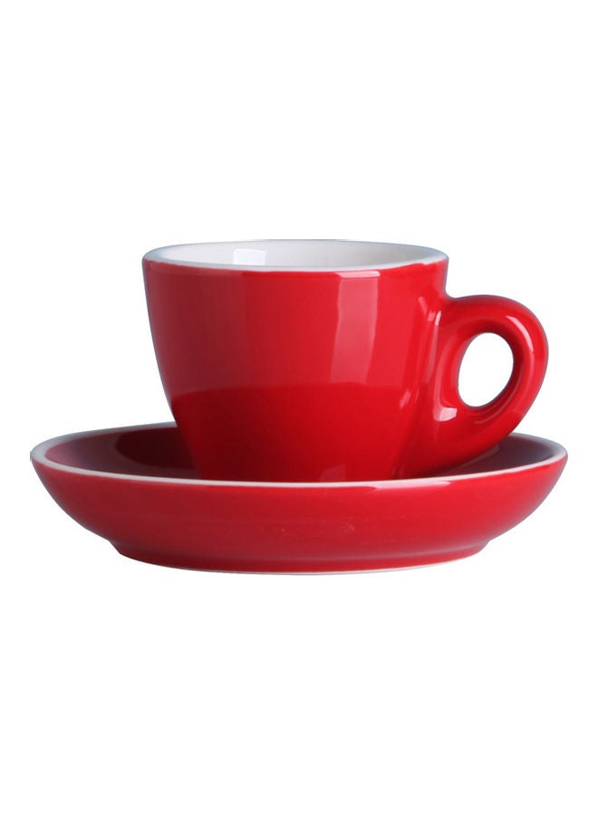 Shuer 2-Piece Ceramic Coffee Cup And Saucer Set Red/White 6.5x6.5x7cm - Image 1