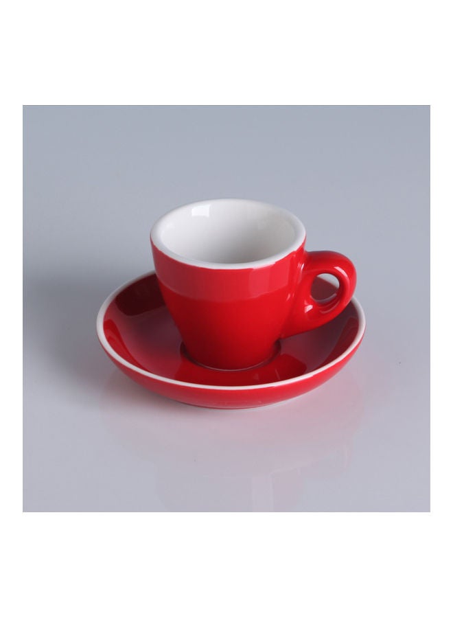 Shuer 2-Piece Ceramic Coffee Cup And Saucer Set Red/White 6.5x6.5x7cm - Image 2