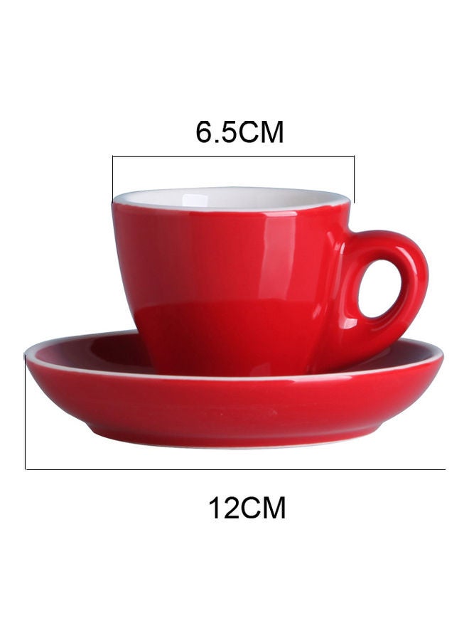 Shuer 2-Piece Ceramic Coffee Cup And Saucer Set Red/White 6.5x6.5x7cm - Image 4