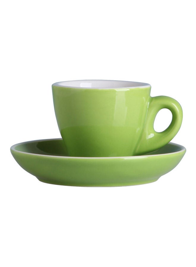 Shuer 2-Piece Ceramic Coffee Cup And Saucer Set Green/White 6.5x6.5x7cm - Image 1