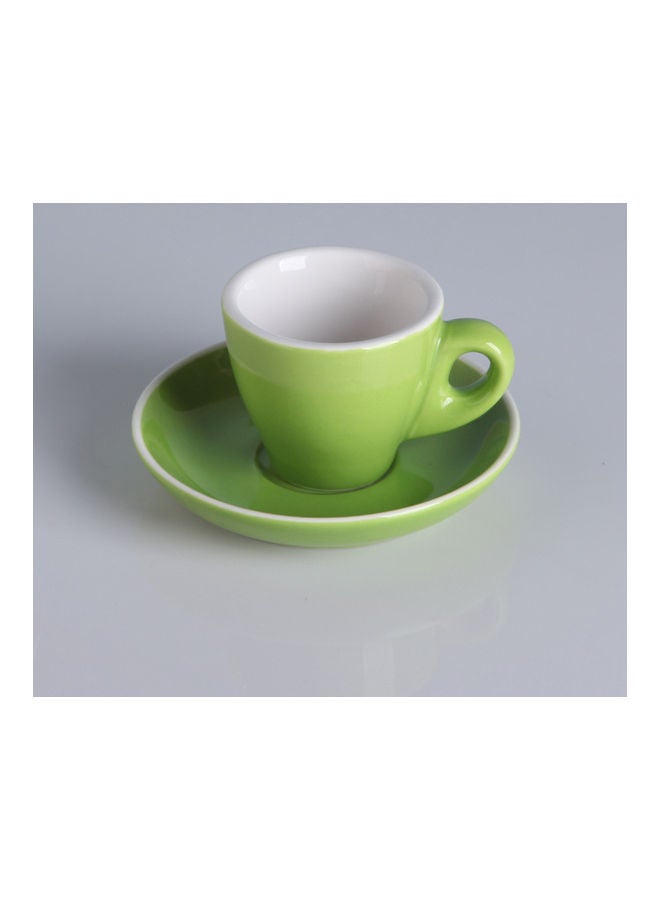 Shuer 2-Piece Ceramic Coffee Cup And Saucer Set Green/White 6.5x6.5x7cm - Image 2