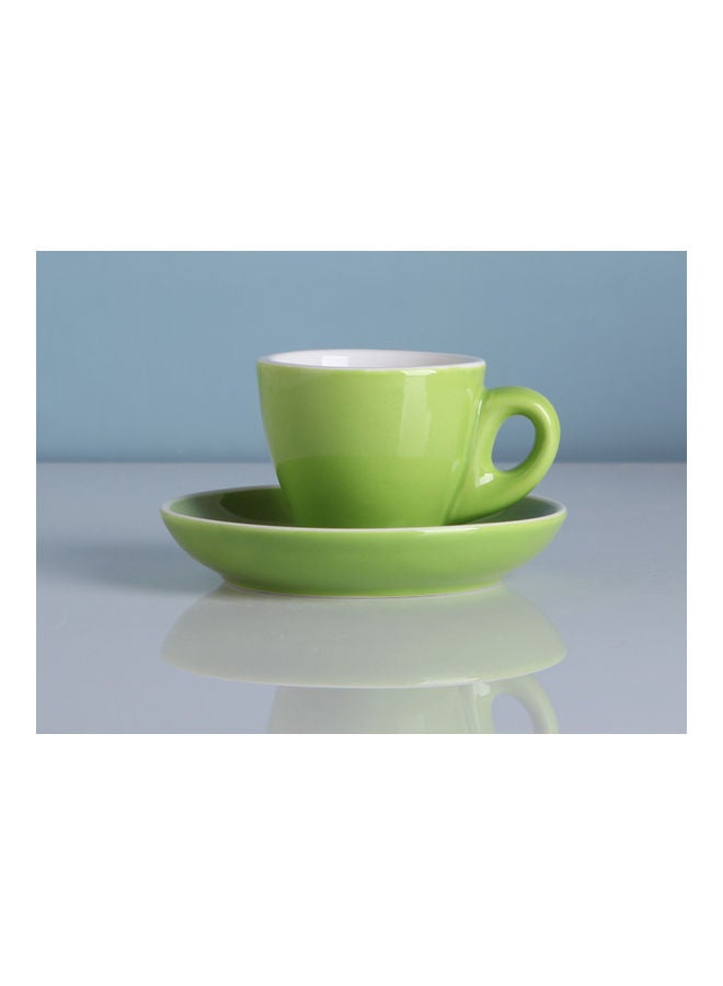 Shuer 2-Piece Ceramic Coffee Cup And Saucer Set Green/White 6.5x6.5x7cm - Image 3