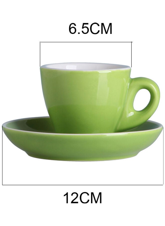 Shuer 2-Piece Ceramic Coffee Cup And Saucer Set Green/White 6.5x6.5x7cm - Image 4