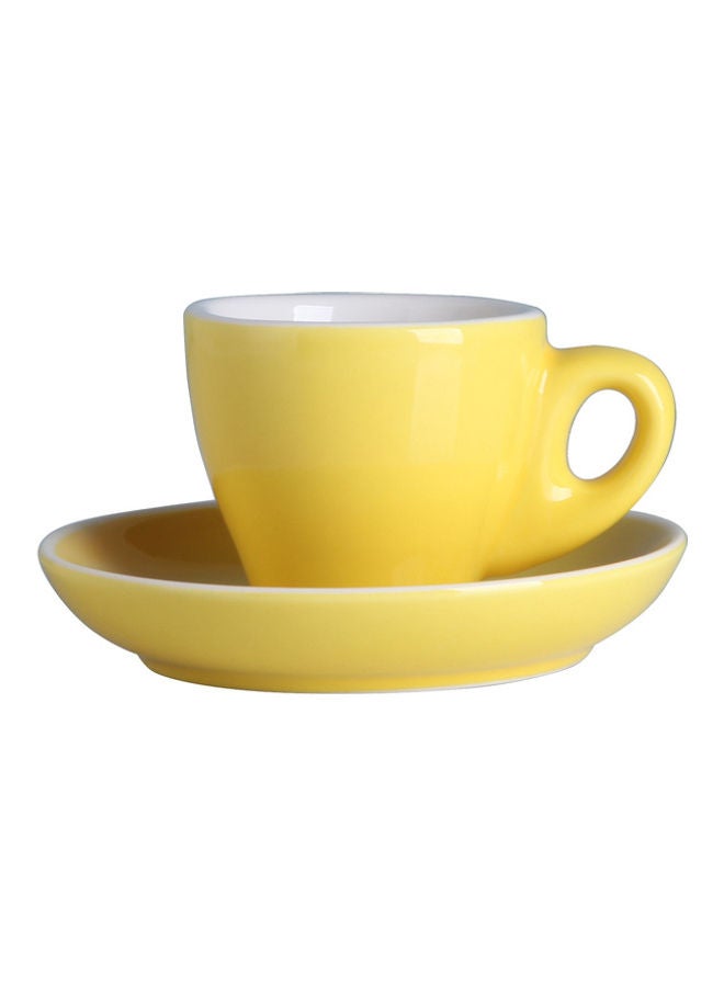 Shuer 2-Piece Ceramic Coffee Cup And Saucer Set Yellow/White 6.5x6.5x7cm - Image 1