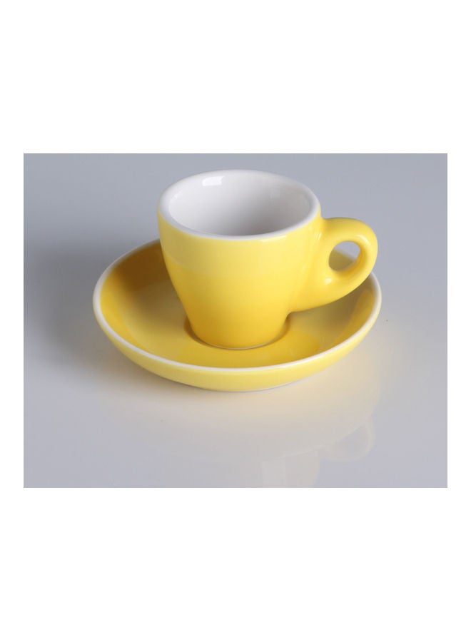 Shuer 2-Piece Ceramic Coffee Cup And Saucer Set Yellow/White 6.5x6.5x7cm - Image 2