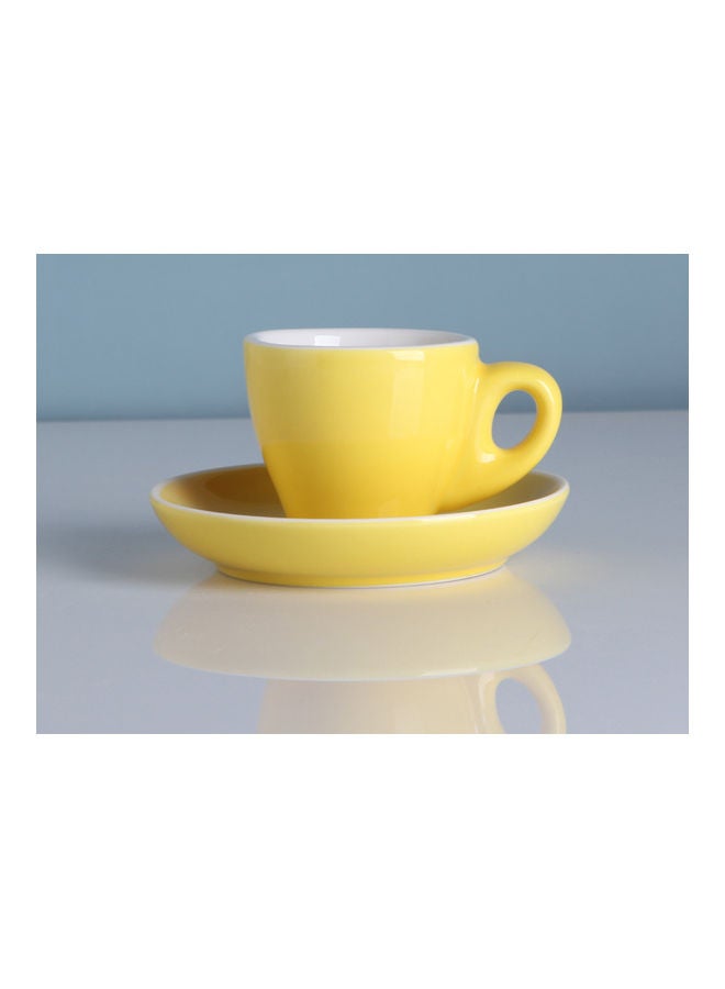 Shuer 2-Piece Ceramic Coffee Cup And Saucer Set Yellow/White 6.5x6.5x7cm - Image 3