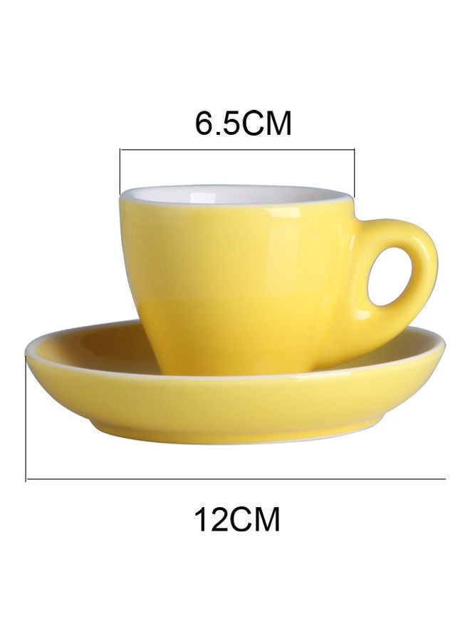 Shuer 2-Piece Ceramic Coffee Cup And Saucer Set Yellow/White 6.5x6.5x7cm - Image 4