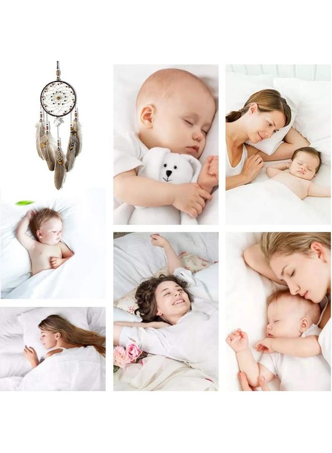 شو وو صائدة الأحلام المعلقة، مصنوعة يدوياً من الريش للزينة بني - Image 5