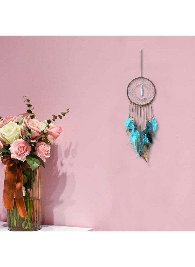 XiuWoo Decorative Handmade Feather Lace Dream Catcher Blue/Brown  - Image 2