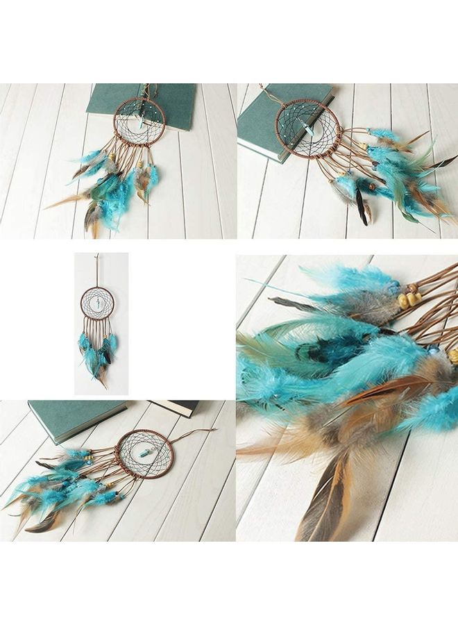 XiuWoo Decorative Handmade Feather Lace Dream Catcher Blue/Brown  - Image 3