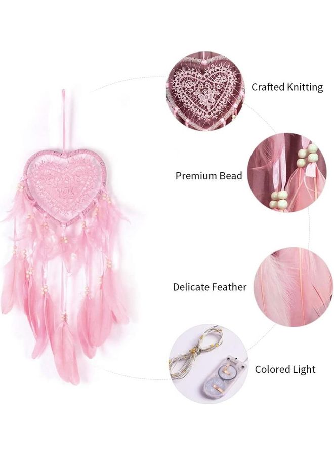 XiuWoo Decorative Handmade Feather Lace Dream Catcher Pink  - Image 2