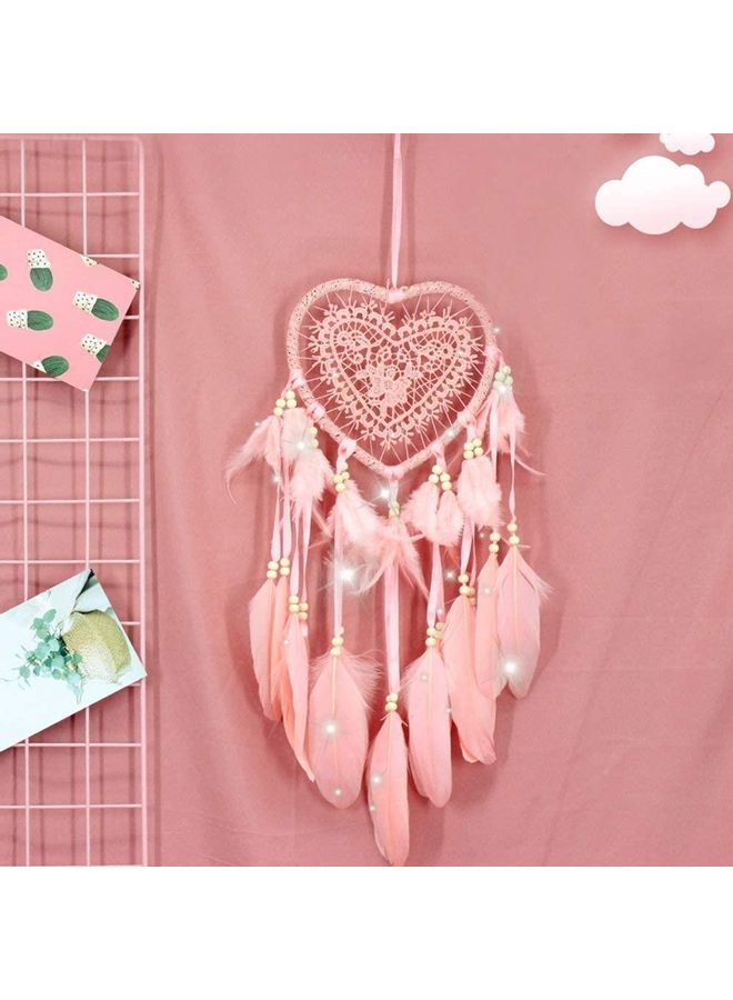 XiuWoo Decorative Handmade Feather Lace Dream Catcher Pink  - Image 1