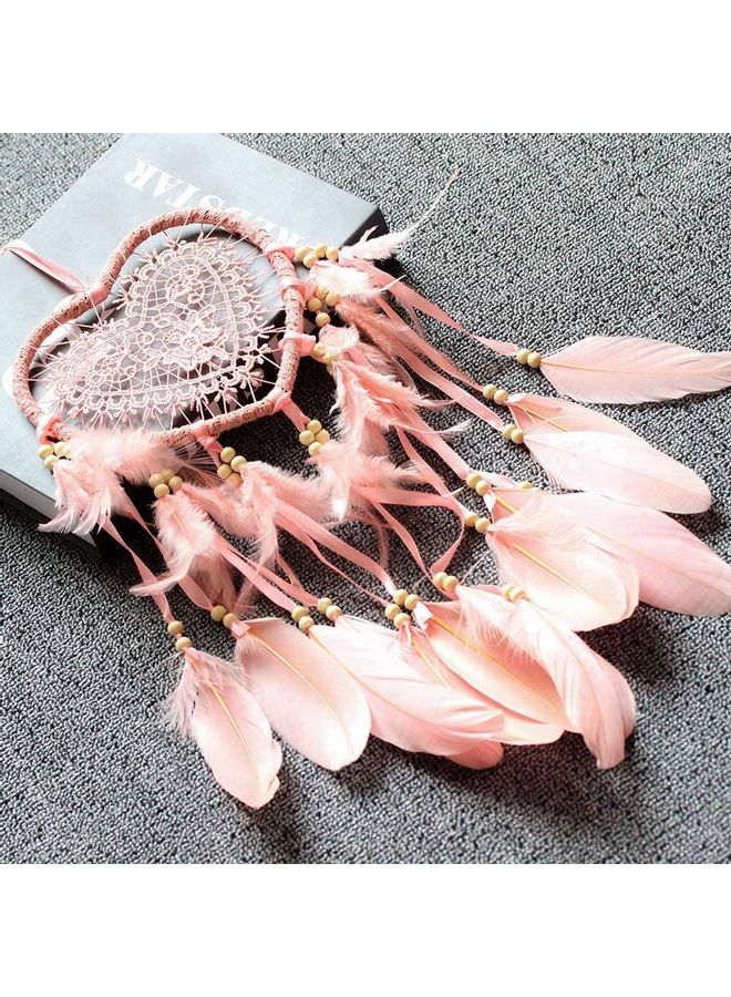 XiuWoo Decorative Handmade Feather Lace Dream Catcher Pink  - Image 3