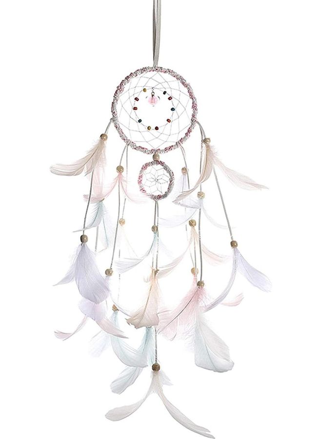شو وو صائدة الأحلام المعلقة، مصنوعة يدوياً من الريش للزينة أبيض - Image 2