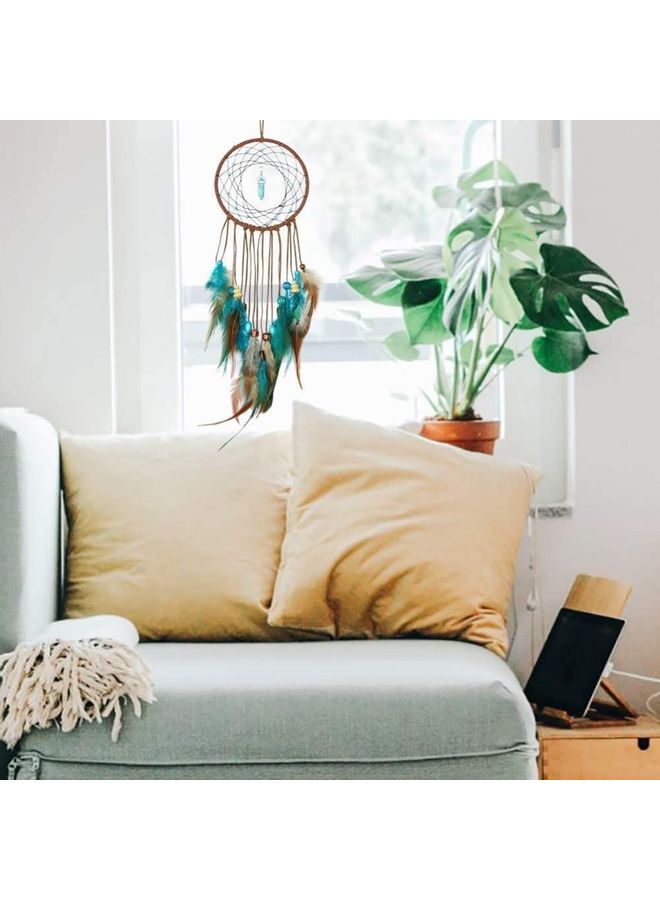 Decorative Handmade Feather Lace Dream Catcher Brown/Blue