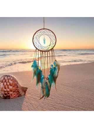 Decorative Handmade Feather Lace Dream Catcher Brown/Blue - v1614146834/N44698448A_1