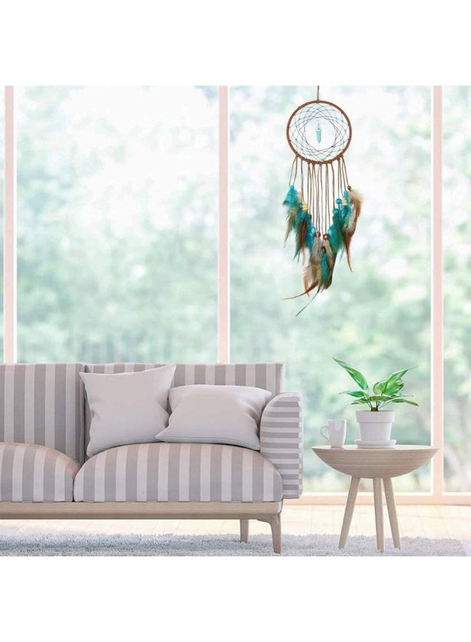 Decorative Handmade Feather Lace Dream Catcher Brown/Blue