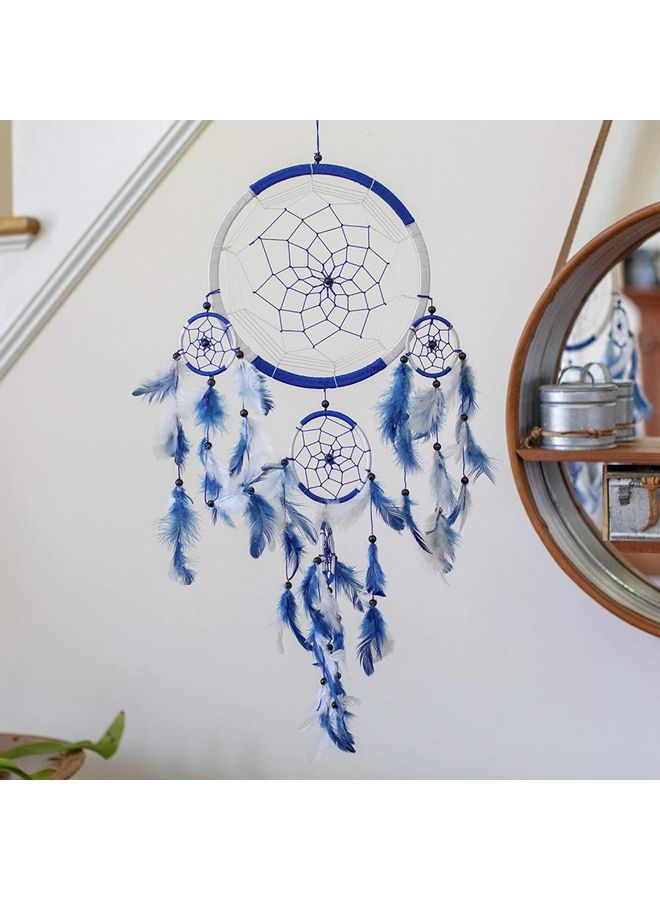 XiuWoo Handmade Natural Feather Dream Catcher Blue  - Image 2