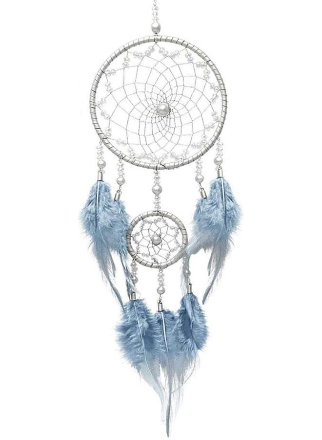 شو وو صائدة الأحلام المعلقة، مصنوعة يدوياً من الريش للزينة فضي رمادي - Image 1
