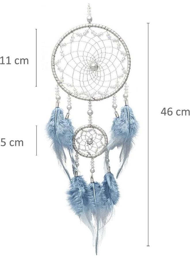 شو وو صائدة الأحلام المعلقة، مصنوعة يدوياً من الريش للزينة فضي رمادي - Image 2