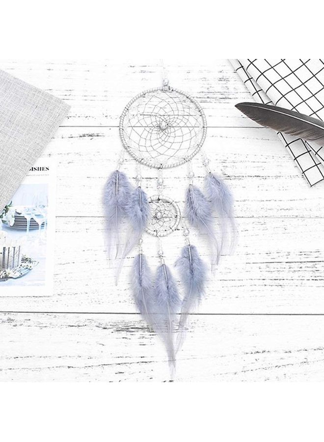 شو وو صائدة الأحلام المعلقة، مصنوعة يدوياً من الريش للزينة فضي رمادي - Image 4