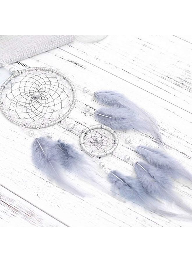 شو وو صائدة الأحلام المعلقة، مصنوعة يدوياً من الريش للزينة فضي رمادي - Image 5
