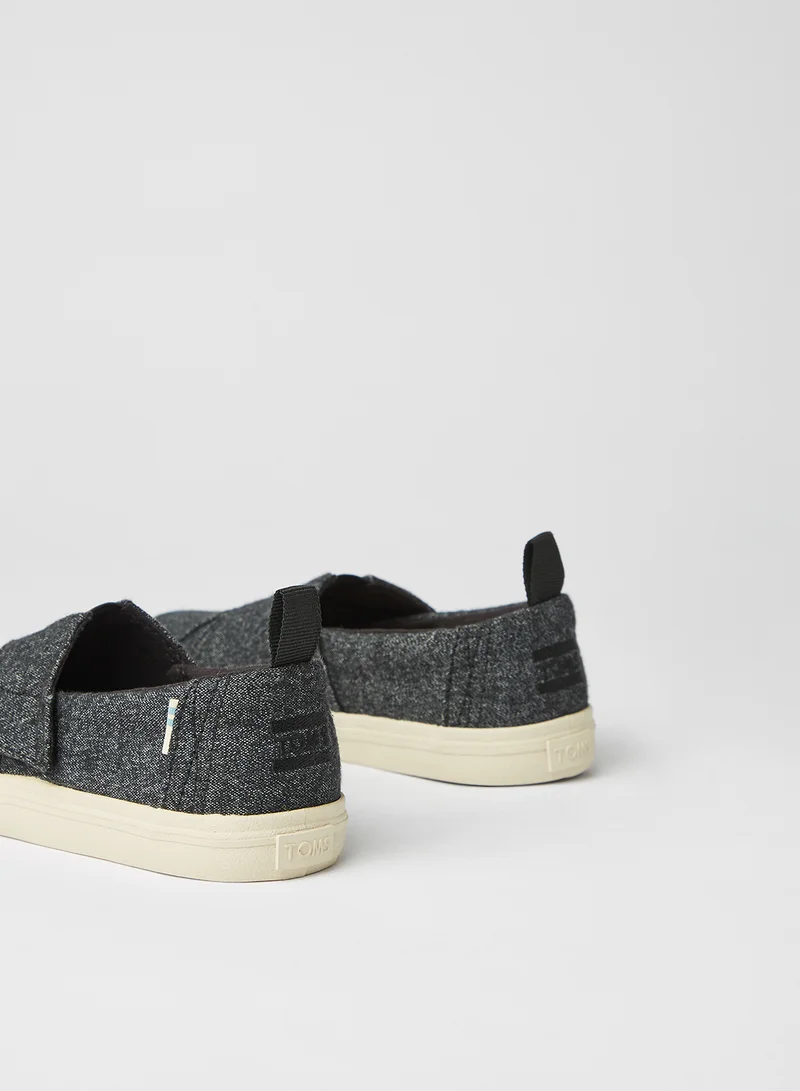 TOMS Boys Brushed Denim Velcro Slip-On Shoes Black/White