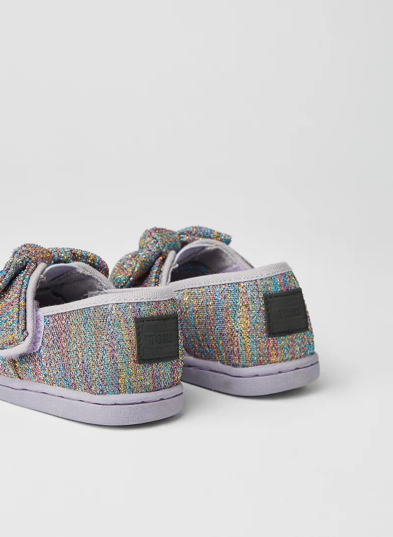 TOMS Girls Glimmer Woven Bow Velcro Slip-On Shoes Drizzle Grey