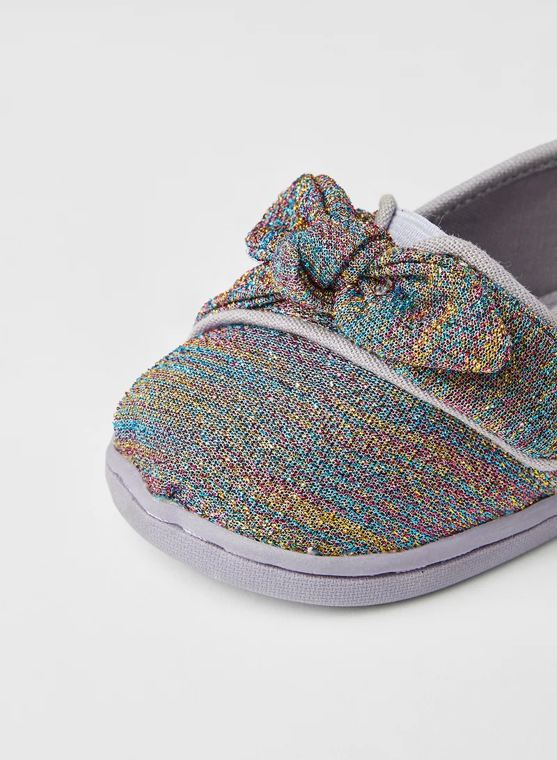 TOMS Girls Glimmer Woven Bow Velcro Slip-On Shoes Drizzle Grey