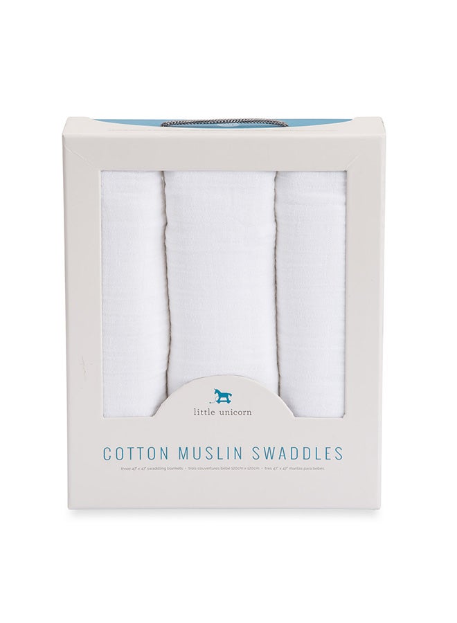 little unicorn Cotton Muslin Swaddle 3 Pack Set White  - Image 3