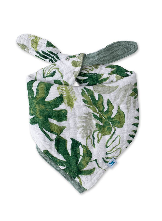 little unicorn Cotton Muslin Reversible Bandana Bib  Tropical Leaf  - Image 2