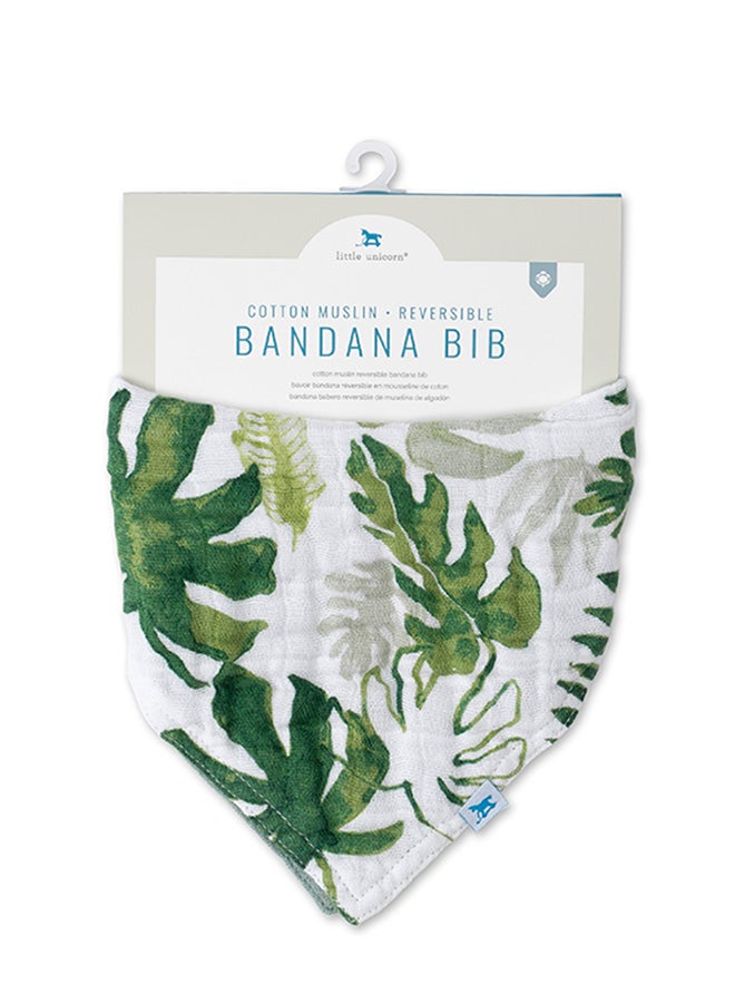little unicorn Cotton Muslin Reversible Bandana Bib  Tropical Leaf  - Image 3