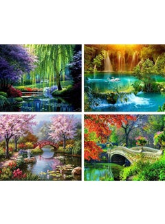 XiuWoo 4-Piece 5D Diamond Art Crystal Embroidery Painting Kit Multicolour  - Image 1