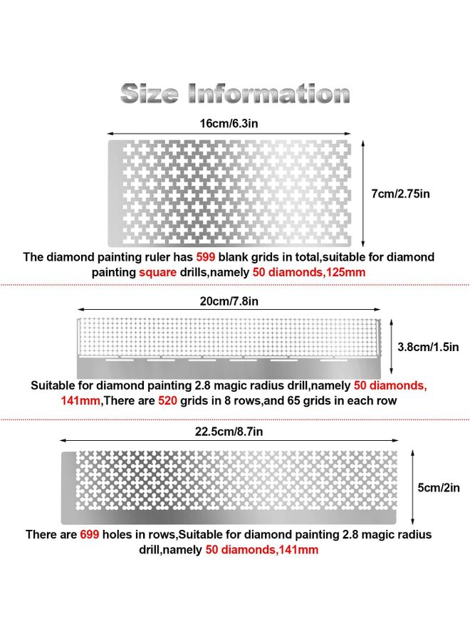 XiuWoo 3-Piece Diamond Painting Ruler Silver  - Image 2