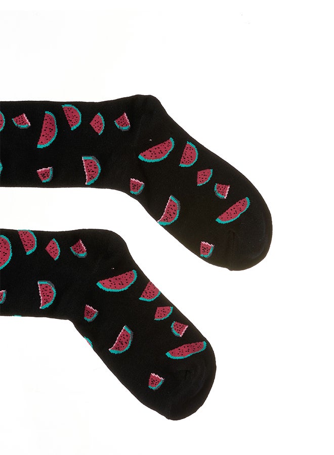 Pair Of Printed Socks Black/Pink  - Image 2