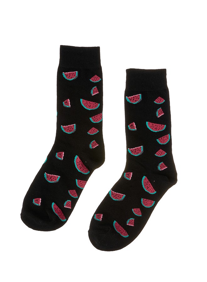 Pair Of Printed Socks Black/Pink  - Image 1