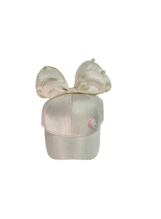 babyqlo - Casual Big Bow Pearl Feature Cap Cream White - Image 1