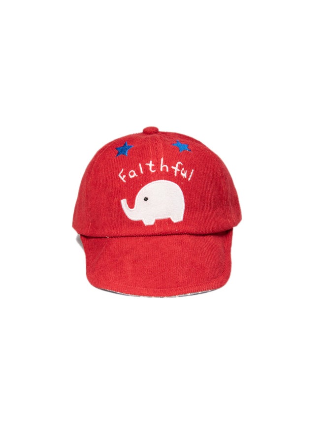 babyqlo Elephant Print Base-Ball Style Cap Red/White - Image 1