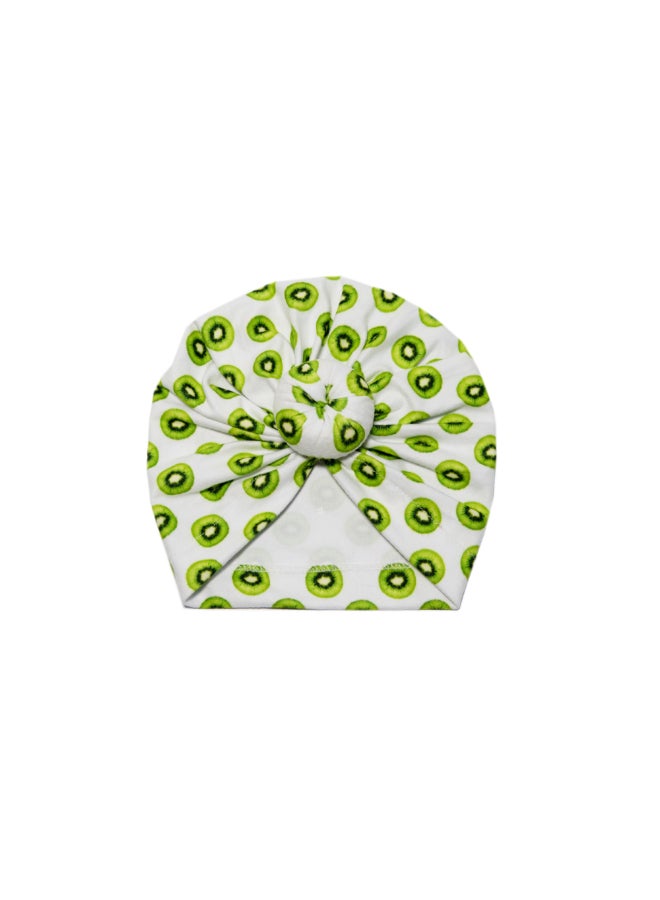 babyqlo Printed Bow Feature Turban Style Beanie Cap Green/White  - Image 1