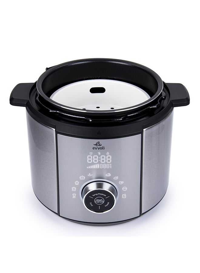 evvoli - 10 In 1 Multi-Use Programmable Pressure Cooker 10 Cook Settings With 15 Smart Safety Protection Modules 5.5 L 1100.0 W EVKA-PC6010S Silver/Black - Image 1